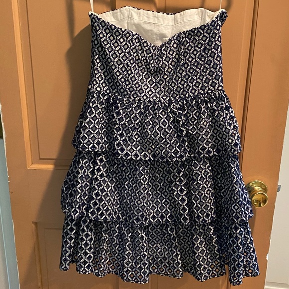 Strapless summer dress. Navy and white. - Picture 2 of 3